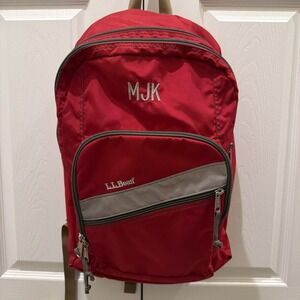 Vintage 90s LL Bean Reflective Red Backpack Book Bag Personalized MJK Strap Zip
